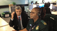 General secretary Dave Prentis with a London Ambulance service emergency call handler
