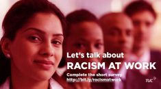 TUC graphic with faces of Black people and slogan 'let's talk about racism at work'
