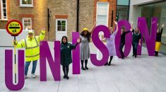 UNISON in large letters with public sector workers