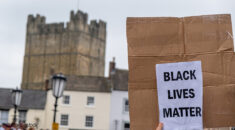 Black Lives Matter slogan on a homemade placard at a Yorkshire protest in 2020