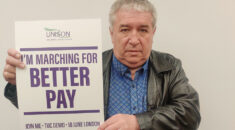 Paul Holmes with placard for TUC demo