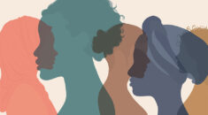 Graphic representation of five silhouette heads of diverse women