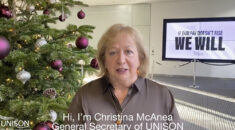 Screengrab of Christina McAnea thanking those who took strike action on Wednesday 21 December
