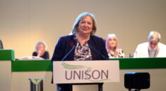 Christina McAnea giving the keynote speech to UNISON's annual health conference in Bournemouth 2023