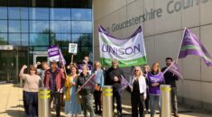 SWs and OTs working at South Gloucestershire council on the picket line outside their council building