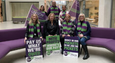 A group of Mitie workers with Christina McAnea on a visit to UNISON Centre