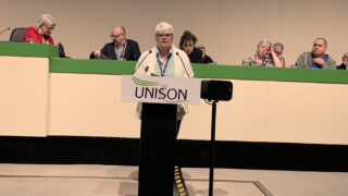 Sarah Parkinson addressing UNISON's health service group conference