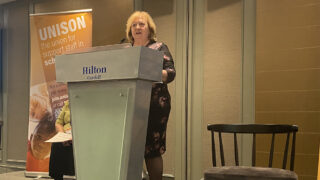 Christina McAnea address the school support staff seminar in Cardiff