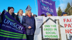 Christina McAnea on the picket line with striking Livv Housing members.