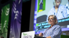 Tanya Pretswell speaks at UNISON podium