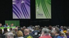 Picture of delegates and top table banners at UNISON health conference 2025