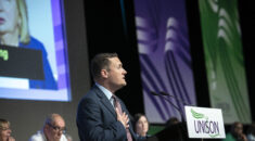 Wes Streeting, Labour MP and Secretary of State for Health and Social Care addressing the Unison 2025 National Health Care Service Group Conference in Liverpool, UK.
