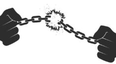 graphic image of two clenched hands breaking a chain