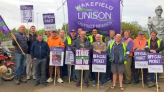 Members on strike with UNISON banners in Yorkshire and Humberside.