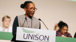 Michelle Davis at the podium