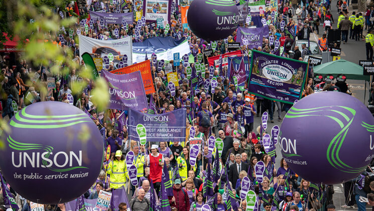 UNISON section of large London demo taken from above