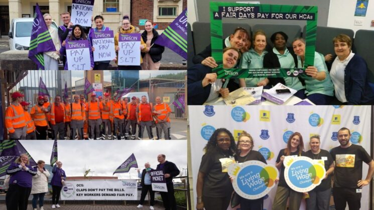 Collage of pictures of UNISON members taking action