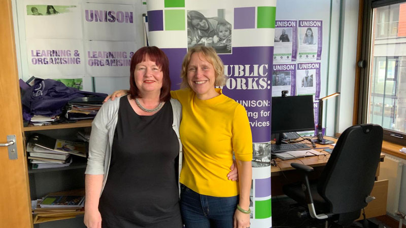 Mandy McDowell and Polly Jones in a UNISON office