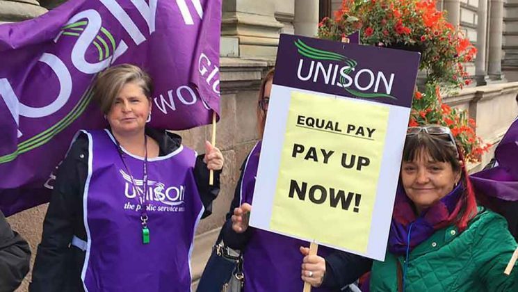Women in Glasgow striking for equal pay