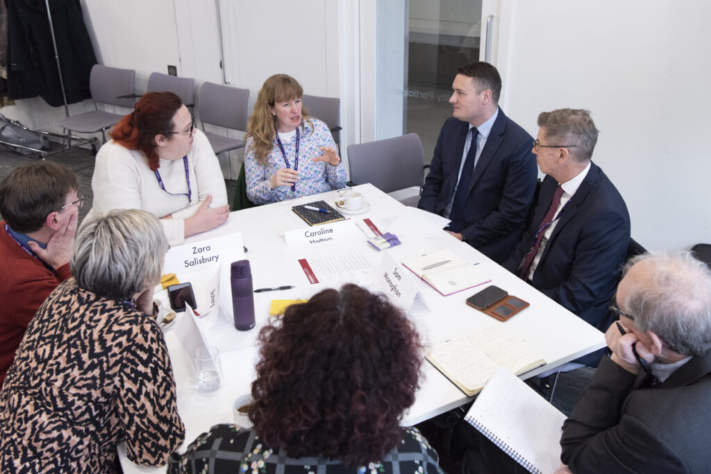 A round table shot of Wes Streeting with Care workers at Launch of Fabian Society's campaign for the introduction of a National Care Service (NCS) held at UNISON Centre
