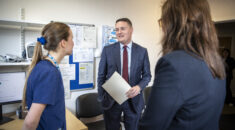 Wes Streeting MP, Labour’s Shadow Secretary of State for Health and Social Care, speaking to a nurse while visiting the Cambridge Practice in Aldershot, Hampshire, UK. Photo©Steve Forrest/Workers’ Photos