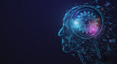 AI, Artificial intelligence. Ai digital brain. Robotics concept. Human face made from polygon.