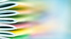 close up on different coloured spines of booklets