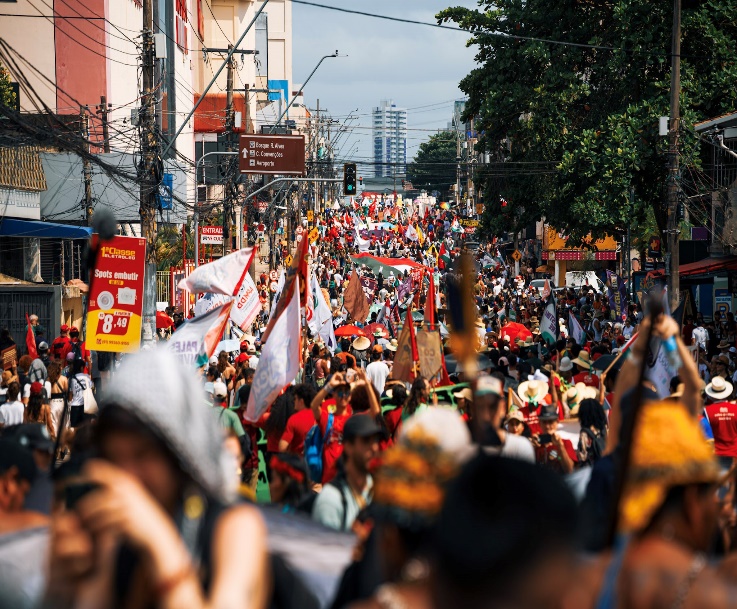 Large colourful crowd of protestors