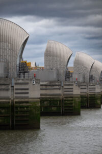 Atmospheric shot of the Thames Barrier, from the side