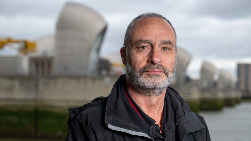 Mike Azzopardi with the Thames Barrier behind him